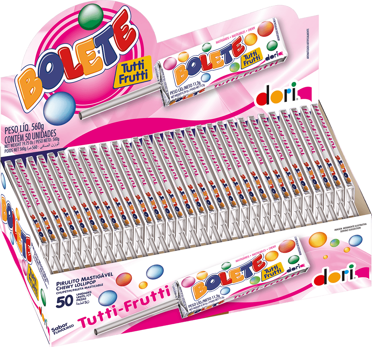 Pirulito Bolete Tutti Frutti Mastigável Caixa C/50un