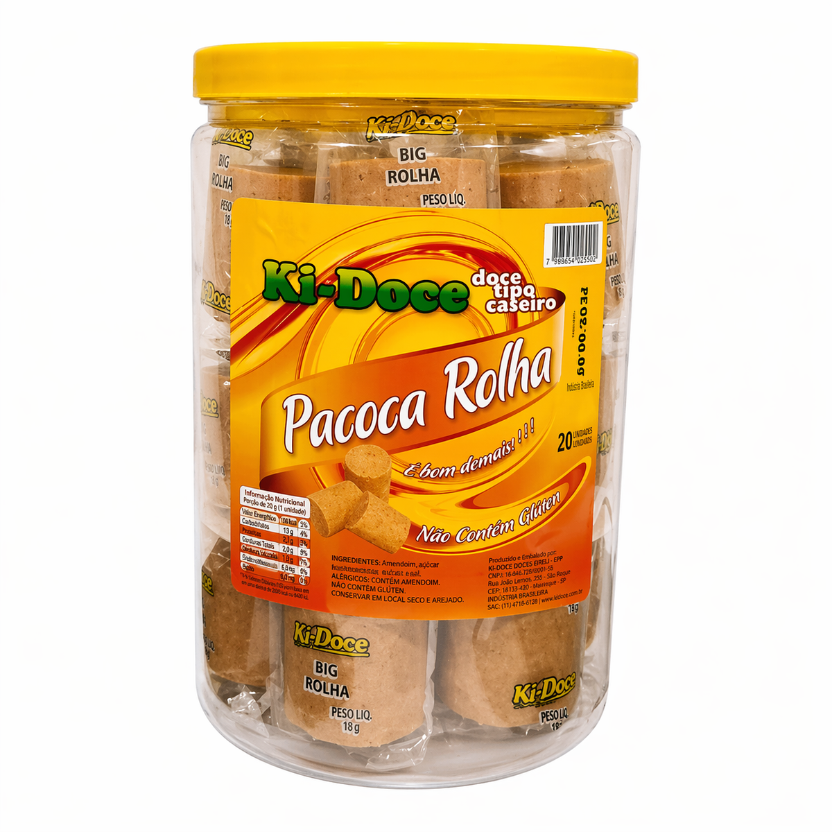 Doce Paçoca Rolhão Ki Doce C/20 Unidades Pote 1,100Kg